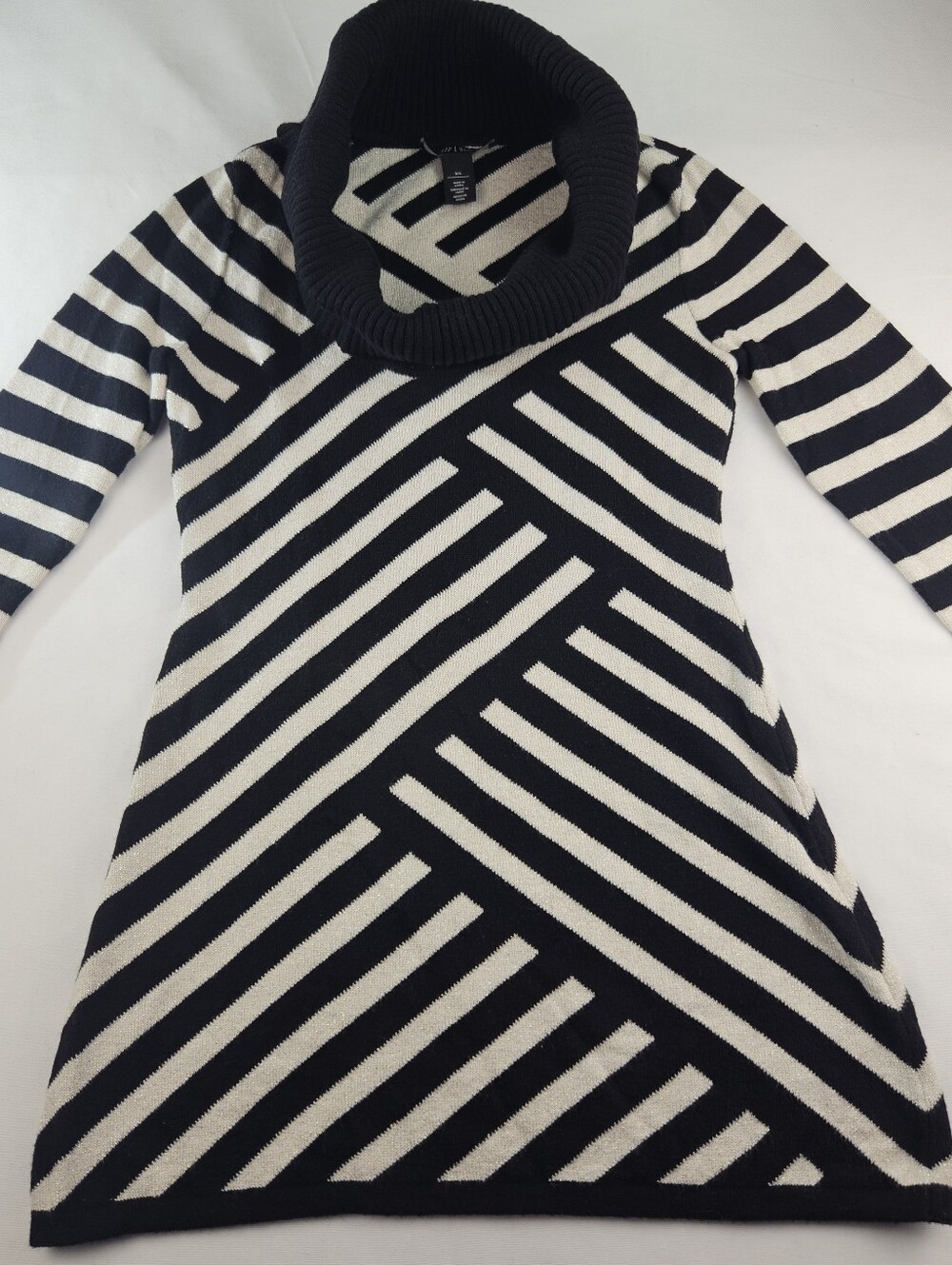 White House Black Market Black & Gold Striped Knit Cowl Neck Sweater Size XS